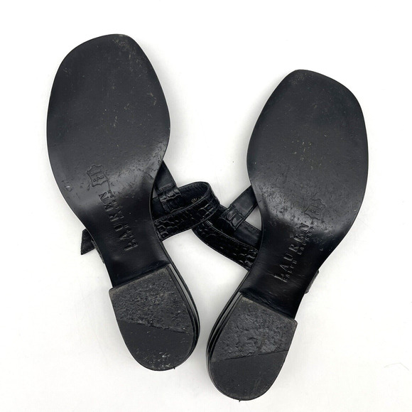 Vintage 90s Lauren Ralph Lauren DONCIA Black Croc Leather Buckle Sandals 7.5B - Picture 16 of 16